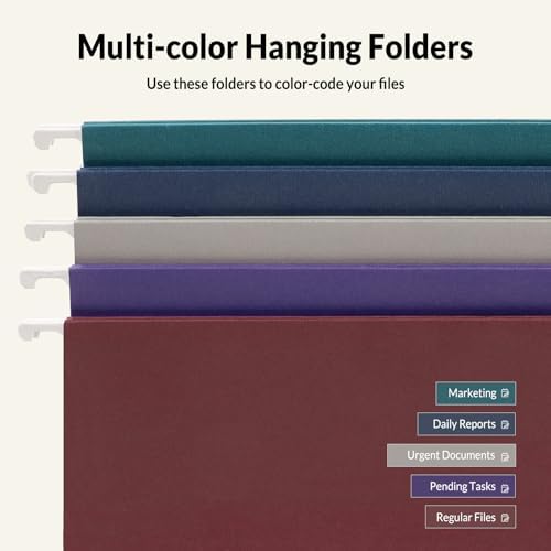 SUNEE Hanging File Folders Vintage Colors, 25 Pack Letter Size File Folders with 1/5-cut Tabs, Stay Organized for Your Home and Office Bulk File and Documents