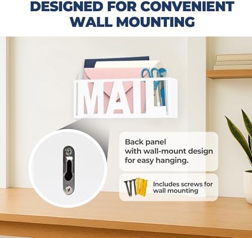 Mail Organizer Countertop, Desk or Wall Mail Holder for Bill Storage, White