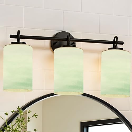2 Pack Cylinder Glass Lamp Shade Teal Blue Ombre Watercolor Painted Covers with 1-5/8" Fitter Opening Light Fixture Replacement for Table Lamp Bathroom Vanity Light