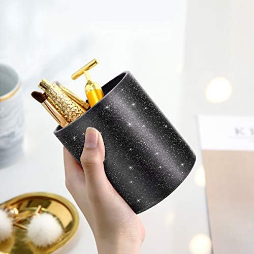 Pen Holder for Desk,Stand for Office Luxury Glitter Pencil Cup for Women Men Leather Organizer for Adult Teen, Black