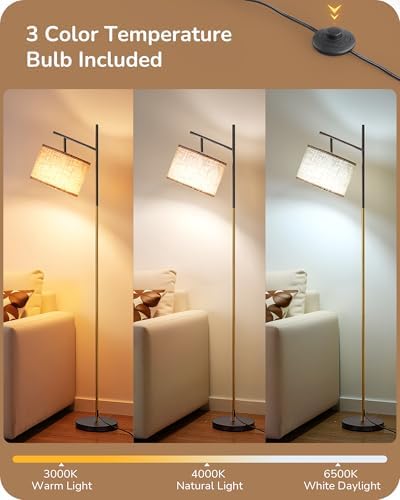 EDISHINE Black Gold Modern Floor Lamps for Living Room, Arc Standing Lamp