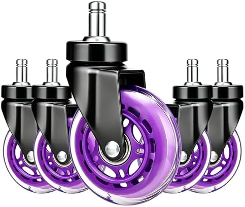 3" Office Chair Wheels (As Seen On PRC) Heavy Duty with Universal Grip Ring Stem(7/16" x7/8"),Replacement Rubber Chair Casters fits 98% Chairs for All Floors (Purple)