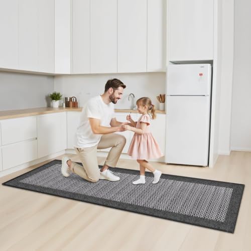 StepRite Kitchen Rugs, Kitchen Mats for Floor, 96"x24" Non-Slip Machine-Washable Kitchen Throw Rug, Absorbent Runner Rugs Office, Sink Standing Desk Mat, Decor Carpet, Grey