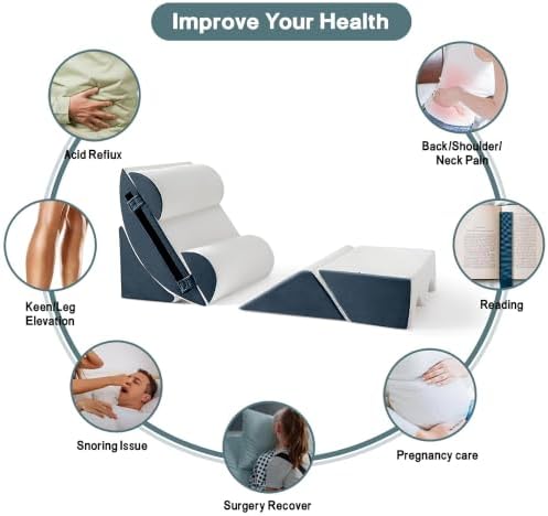 Yojoker 6pcs Orthopedic Bed Wedge Pillow Set for Sleeping, Post Surgery Foam for Body, Back and Leg Pain Relief Comfortable & Adjustable Support Pillows-Anti Snoring, Heartburn, Navy