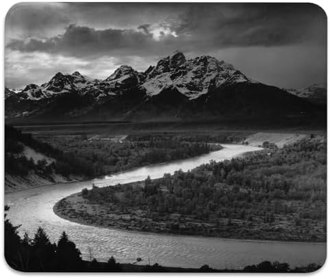 Majestic Mountain Range with A Curving River Mouse Pad, Durable Desk Mat