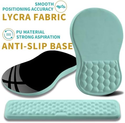 Hokafenle 2 in 1 Ergonomic Mouse Pad Wrist Support & Wrist Rest for Computer Keyboard Set, with Relieve Carpal Tunnel Pain Massage Bulge and Full Memory Gel Design (2In1 Set, Light Blue)