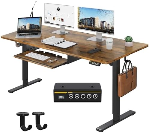 48 x 24 Inch Electric Standing Desk with Keyboard Tray, Brown