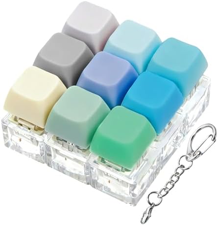 Keyboard Fidget Toy, Keyboard Fidget Keychain 9-in-1 Keyboard Decompression Button Finger Clicker Toys Stress Relief Fidget Gifts (9 Colors- Blue Green)