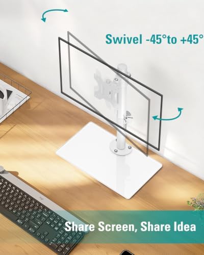 MOUNT PRO Single Monitor Stand Fits Max 32 inch Screen, Free-Standing Computer Desk Stand, Display Mount with Height Adjustable, Swivel, Tilt, Rotation, VESA Monitor Stand 100x100, White