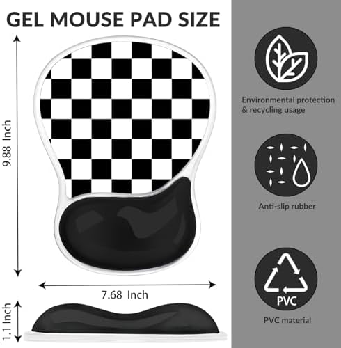 Gel Mouse Pad with Wrist Rest for Mouse Ergonomic Mouse Wrist Rest Non-Slip Silicone Checkered Plaid Black and White Mousepad with Wrist Support for Computer Desk Gaming Laptop Home Office Desk Supply