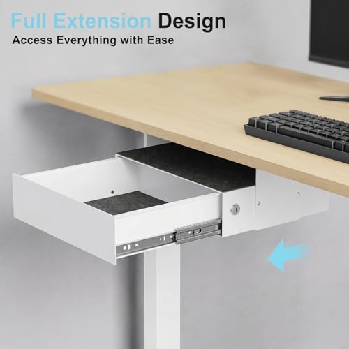Under Desk Drawer Slide Out, Lockable Steel Drawer,13.8",White