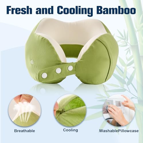 Cirorld Neck Pillow for Traveling, Travel Pillows for Airplanes Green