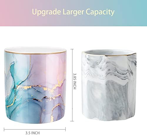 Large Capacity Colored Pen Holder for Desk, Ceramic Pencil Holder Makeup Brush Holders, Desk Accessories & Workspace Organizers for Home, Office, Colorful Green