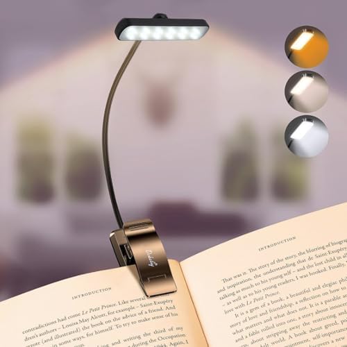 2PCS LED Rechargeable Book Light for Reading with Memory Function- Eye Caring 3 Color Temperatures, Reading Light 5 Brightness Levels, 80 Hrs Runtime Flexible Goose Neck Clip on Desk Lamp