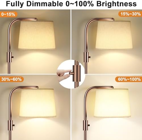 Ambimall Fully Dimmable Floor Lamp with 9W LED Bulb, Standing Lamp for Living Room with Adjustable Head, Modern Tall Light with Rotary Switch for Office, Brown and Beige