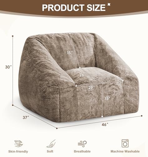 Hobestluk Bean Bag Chair Plush Accent Chair Armrest Living Room Adult Brown