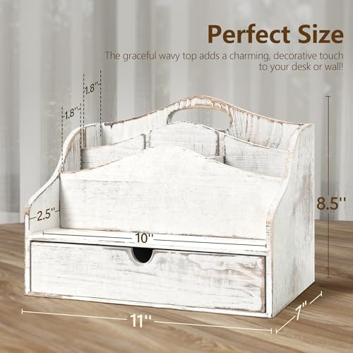 Rebee Vision Mail Organizer for Desk with Drawer for Room Decor, Whitewash