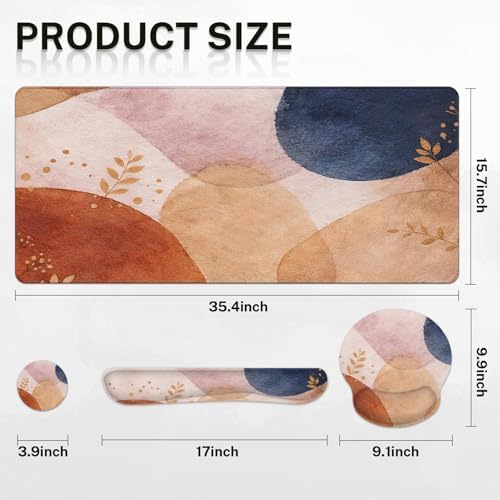 Britimes Keyboard Mouse Pad Set, 4 in 1 Desk Mat Set, Abstract Boho