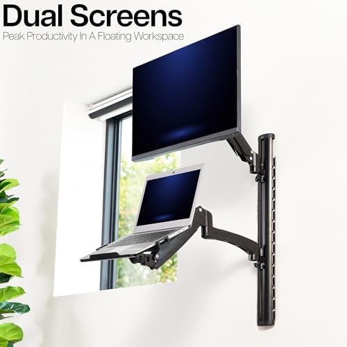 VIVO Black Monitor & Laptop Tray Wall Mount, STAND-SIT1L