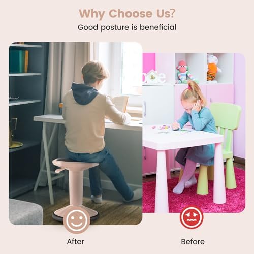 Giantex Wobble Stools for Classroom Seating, 24" Wiggle Stool with Adjustable Height, Sitting Balance Chair for School Active Learning, Office Stand Up, Flexible Seating Wobble Chair (Peach Pink)