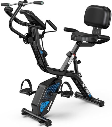 pooboo Folding Magnetic X‑Bike, Upright Exercise Bike for Home Gym