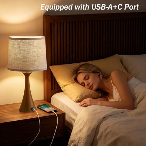 Touch Table Lamps Set of 2, 21" Bedside Lamps with USB C+A
