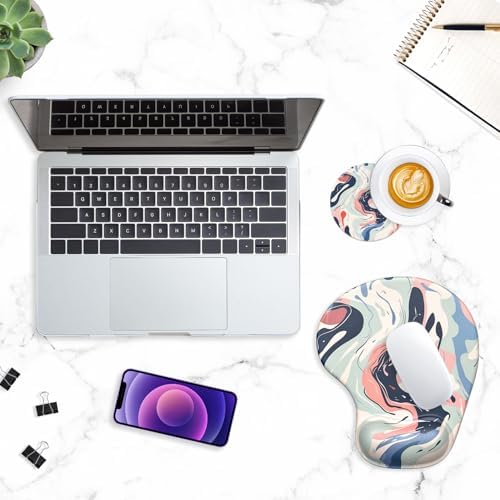 ITNRSIIET Ergonomic Mouse Pad Coaster Set with Gel Wrist Support Wrist Rest Smooth Surface Non-Slip PU Base Comfortable Office Supplies Pain Relief, 9.5 x 8.3 inches, Art Style Pattern