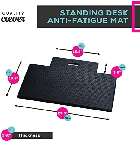 Quality Clever Anti-Fatigue Standing Desk Mat with Gel Memory Foam, 29.5 Inches Wide - Orthopedic Comfort for Home, Office, Kitchen Floor & Workshops - Cutout Design + Beveled Edges & Non-Slip Back