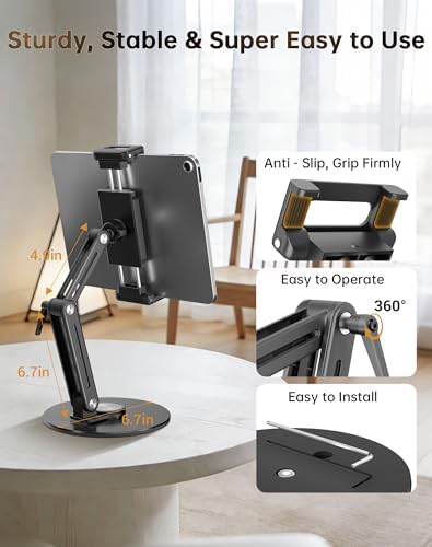 Portable Monitor Stand Desk Holder- Large Clamp Support up to 12.9 14.6 15.6 18.5 inch 360° Rotating Base Swivel for iPad Pro/Mini/Air/Surface Strong Bearing Weight Over 5.5lbs (Up to 17.3'')