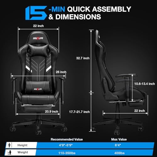 Douxlife 7-Point Massage Gaming Chair with Footrest, 400lbs Heavy Duty
