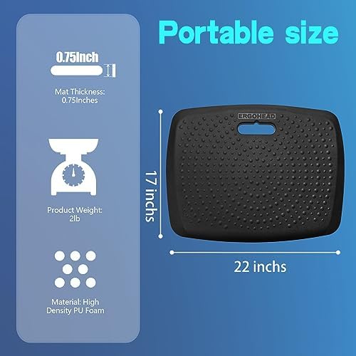 Anti Fatigue Kitchen Floor Mat Comfort Standing Mat, Portable Office Standing Desk Mat, Multi-Purpose Kitchen Rug, Built-in Handle with Massage Points Comfort Floor Mat(Black+Gray, 17" x 22")