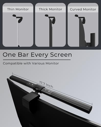 Monitor Light Bar with Wireless Remote & Auto-Dimming, 17" Aluminum Eye-Care LED Desk Lamp for Curved & Flat Monitors, Stepless Dimming (Ra95), No Glare USB Computer Light for Home Office