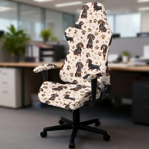 Dachshund Paw Heart Print Gaming Chair Cover with Armrest Covers Stretchable Anti Scratch Furniture Protector Washable Gaming Chair Slipcover