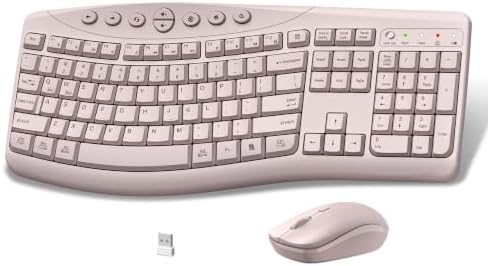 Wireless Keyboard and Mouse Combo, 2.4G Quiet Ergonomic Curved Keys(Pink)