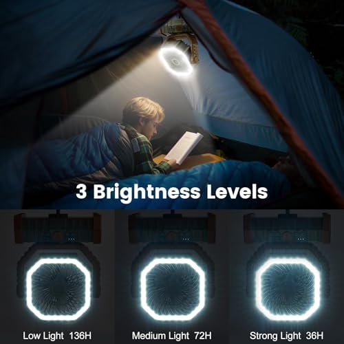 Odoland 30000mAh Camping Fan with LED Lantern, Rechargeable Battery Fan