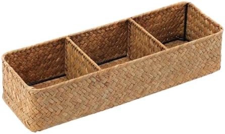 Nonam 3-Section Seagrass Tea Bag Organizer,Wicker divided basket,Natural