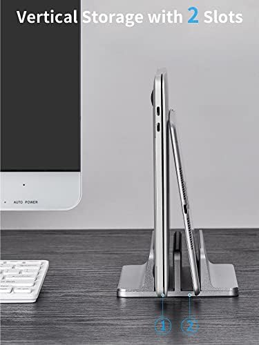 JARLINK Double Vertical Laptop Stand, Adjustable Aluminum Desk Dock, Black