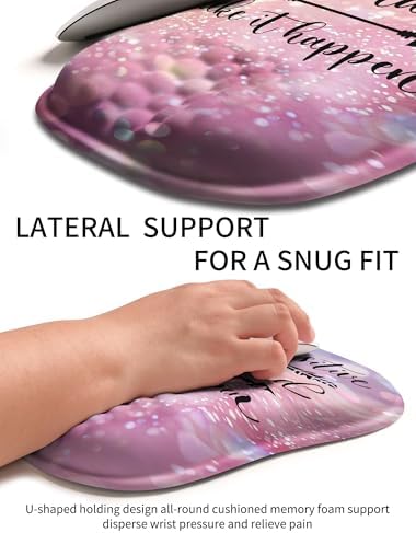 Hokafenle Ergonomic Wrist-hugging Mouse Pad Wrist Support, U-shaped Holding Wrist Rest Mousepad for Carpal Tunnel Pain Relief with Cushioned Memory Foam Slope Massage Bulge (10.2x8.3 in,Stay Positive)