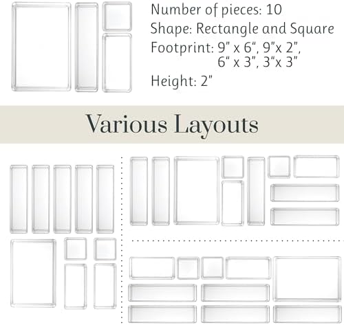 STORi SimpleSort 10-Piece Stackable Clear Drawer Organizer Set | Multi-size Trays | Makeup Vanity Storage Bins and Office Desk Drawer Dividers | Made in USA