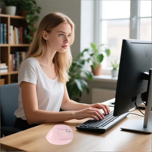 Wireless Ergonomic Vertical Mouse - Silent Clicks, Comfortable Grip & Carpal Tunnel Relief - Ideal for Office Work, Home Use & Multi-Device Compatibility (Pink)