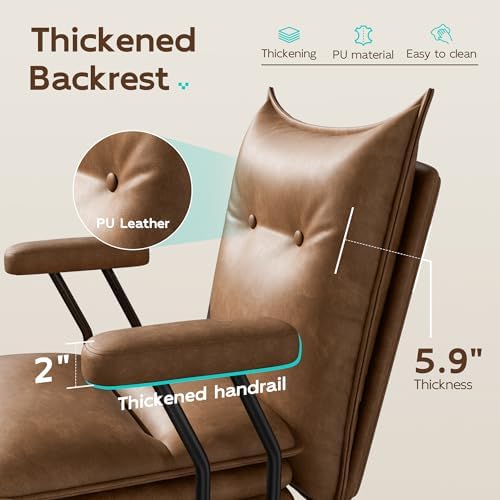 Brown Leather Office Chair with Triple-Layer Seat, Home Desk Chair