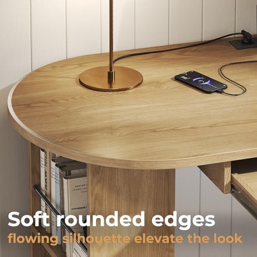 HSH L Shaped Office Corner Desk with Storage Cabinet for Home Oak 60 Inch