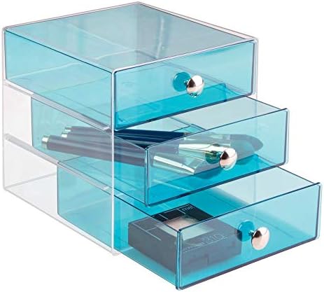 iDesign 3-Drawer Vanity Organizer, Aqua, 6.5" x 6.5" x 6.5"
