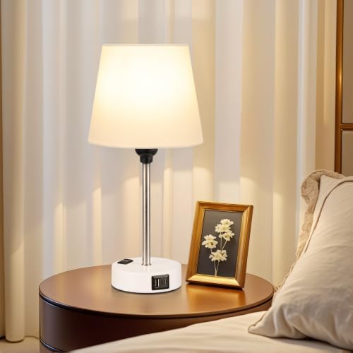 White Base Bedside Lamps for bedrooms Set of 2