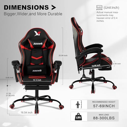 Ergonomic Gaming Chair for Adults, Reclining Computer Office Desk Chair with Footrest, Pocket Spring Cushion,Linkage Armrests, Lumbar Support & Headrest, Heavy-Duty Enlarged Metal Base,Red