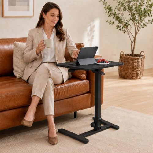 25" Mobile Folding Desk, Pneumatic No-Assembly Standing Desk, Black