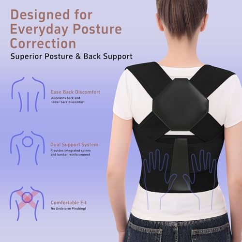 Back Brace Posture Corrector for Women and Men Upgraded Dynamic Traction Correction System Adjustable Shoulder Support Straightener Helps Reduce Upper Lower Back Pain Suitable for Hump Scoliosis Black Large
