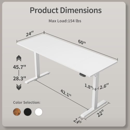 Agilestic 60 * 24 Inch Height Adjustable Electric Standing Desk, White