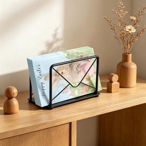 Modern Mail Holder for Home Office, Metal Letter Organizer Sorter for Desk, Cutout Mail Envelope Design, Bill Filling Paper Document Rack, Envelope Storage Rack with Metal Base