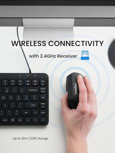 Perixx PERIMICE-715R Cordless Rechargeable Vertical Mouse - Duo Wired and Wireless Charging Feature - 6 Buttons Design - Black - Right-Handed